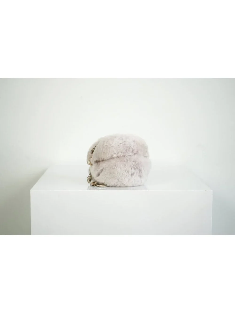 Chanel Purple Rabbit Fur Round Clutch W/Chain and Dust Bag